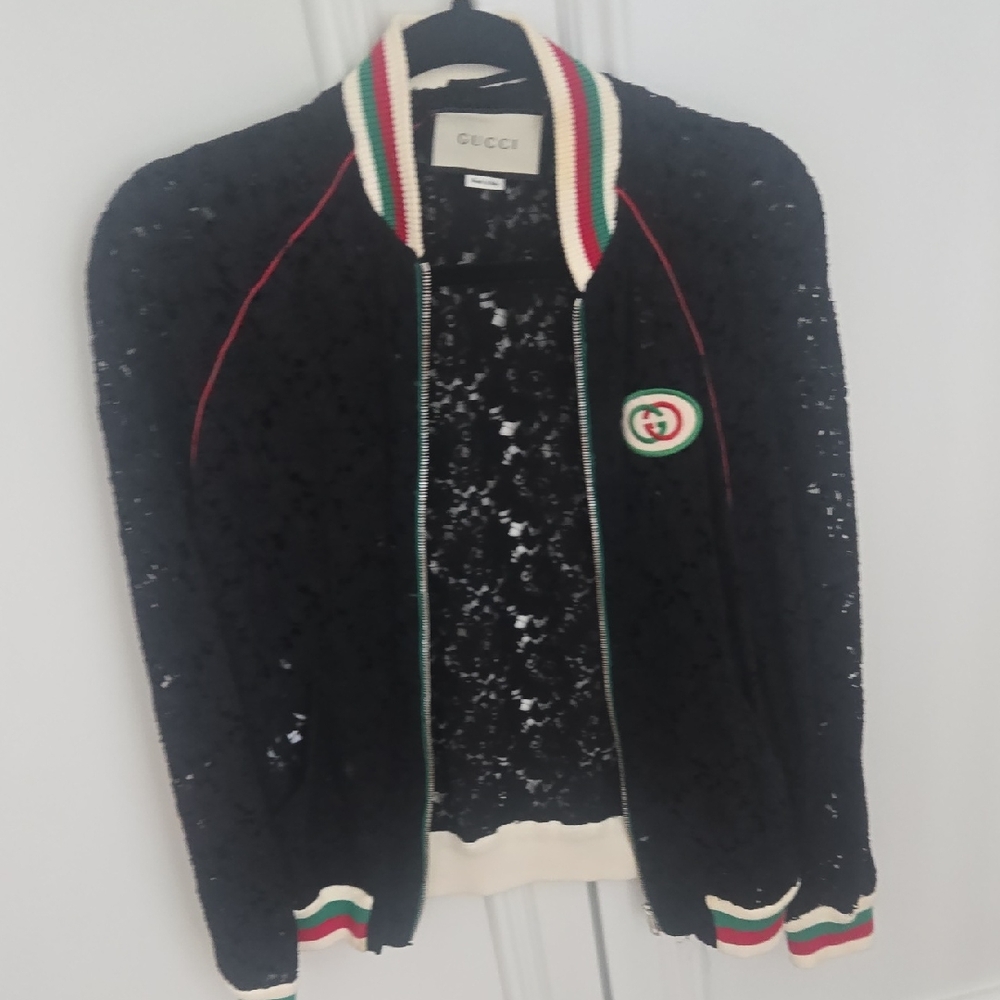 Gucci Black Lace Jacket with Logo Patch